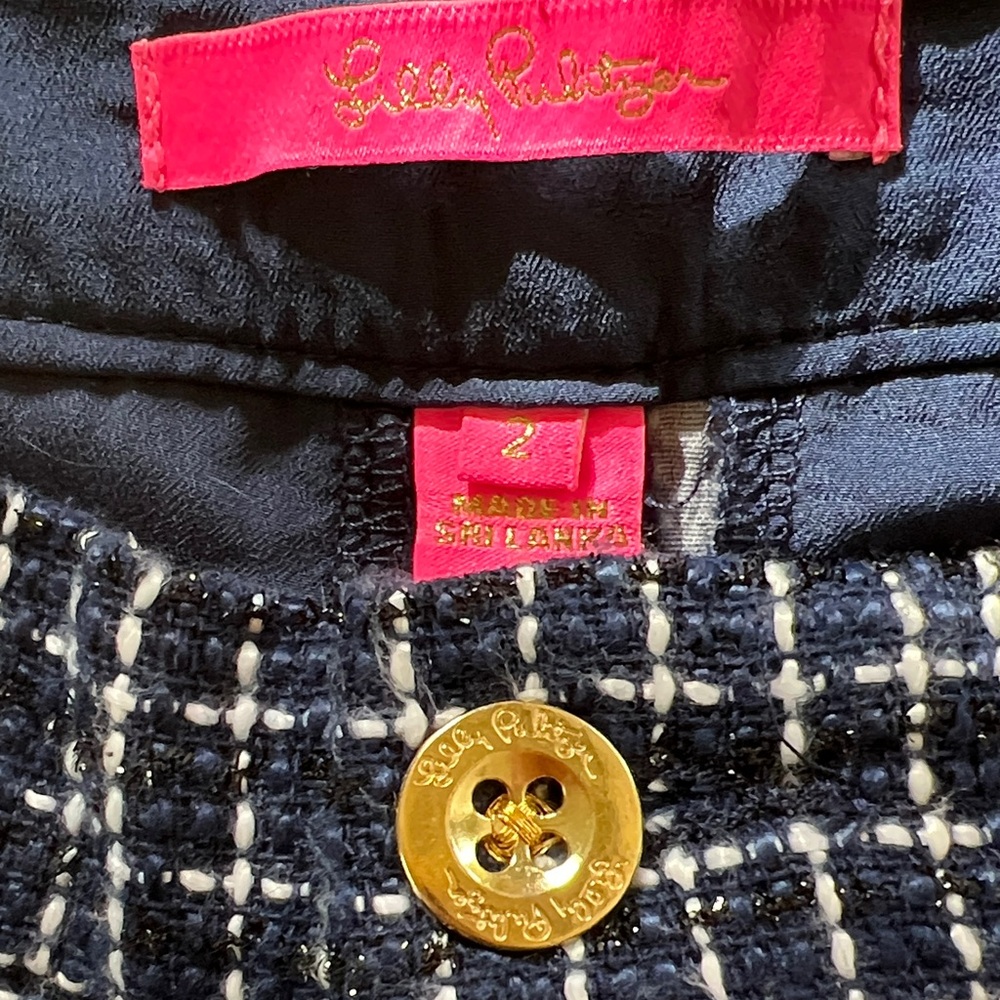 Lilly Pulitzer Navy and White Tweed Shorts with Gold Button